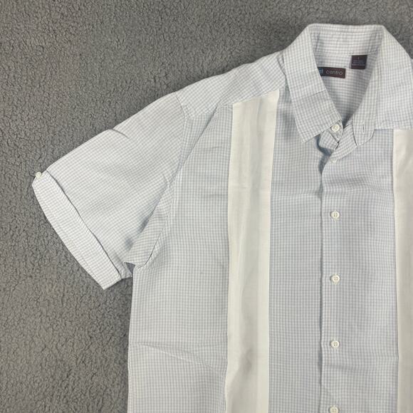 Centro Men's Large White Blue Striped Pattern Short Sleeve Button Up Shirt - Picture 5 of 16